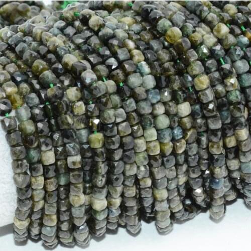 Natural Simple Quality Green Tourmaline Irregular Faceted Cube Beads 4.2mm-4.5mm
