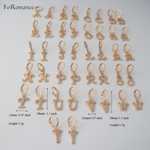 Foromance/ YELLOW GOLD GP OVERLAY PLAIN HOOP TALL 1.1 inch CZ STONES LETTER LETTERS INITIALS AVAILABLE ALPHABETS EARRING