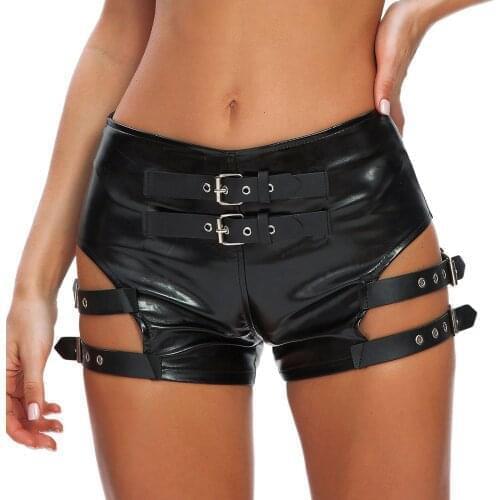 Rave Booty Shorts For Women Patent Leather Strappy Sexy Shorts Pole Dance Costume Festival Rave Outfit for Stage Performance