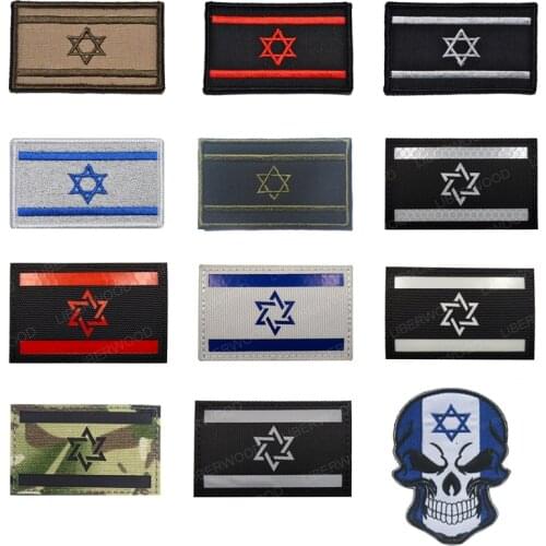 Embroidered IR Multicam Reflective Patches Israel Flag Skull Tactical Emblem Badges for Clothing Jackect Backpack