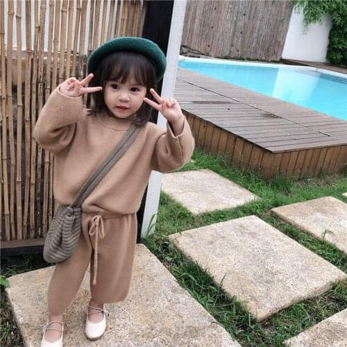 2020 Spring New Children Clothing sets Toddler Girls Knitted Two Piece Set Casual Loose Core Yarn Sweater+Pant 1-7Yrs Kids Sets