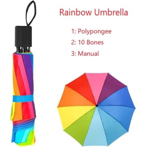 Windproof Manual Double Rainbow Umbrella Rain Women 3 Fold Female Male 10 Bone Car Luxury Large Business Umbrella Gift Parasol
