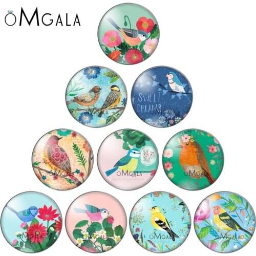 Vintage Birds Bohemian Style Art Photos 10pcs mix 12mm/16mm/18mm/25mm Round photo glass cabochon demo flat back Making findings
