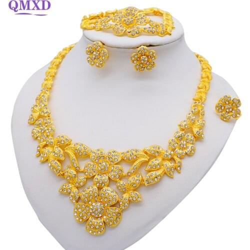 Jewelry Sets Dubai 24k Gold Jewelry Bridal Wedding Gifts Necklace & Earring Bracelet Set For Women African Jewellery Set