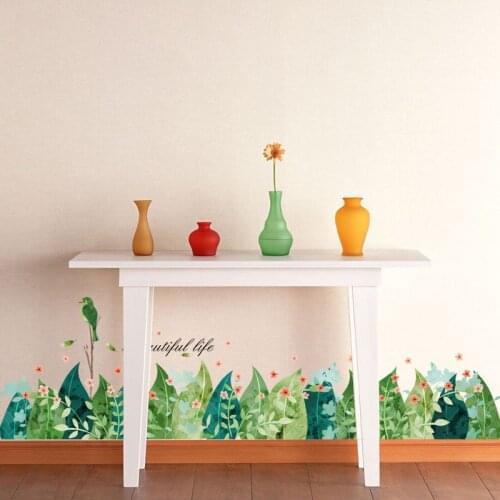 Green Nordic Leaves Baseboard Wall Sticker Kids Room Kitchen Balcony Home Decor Plant Mural DIY Art Poster Removable Sticker