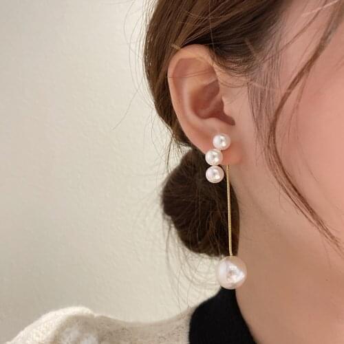 MENGJIQIAO Korean Elegant Pearl Beads After Hanging Drop Earrings For Women Ladies Fashion Sweet Long Tassel Pendientes Jewelry