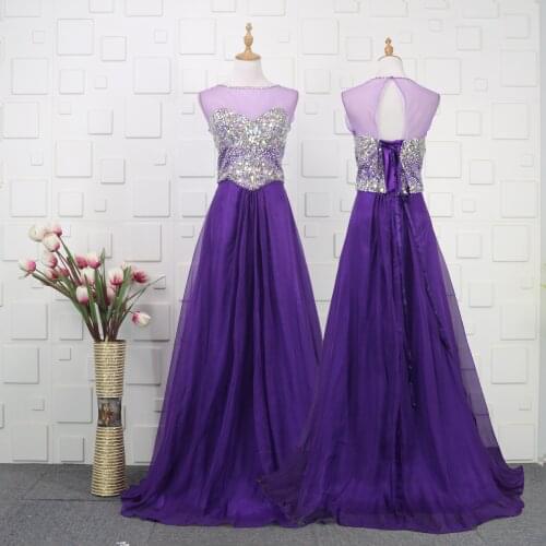 Purple Crystal Beads Evening Dresses 2021 A Line Strapless Floor Length Evening Gowns for Women