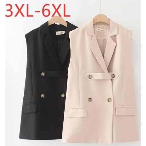 New ladies autumn winter plus size vest tops for women large sleeveless loose pocket button beige vest long coat 3XL 4XL 5XL 6XL