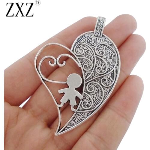 ZXZ 2pcs Large Heart Charms Pendants With Boy for Necklace Jewelry Making Findings 65x44mm