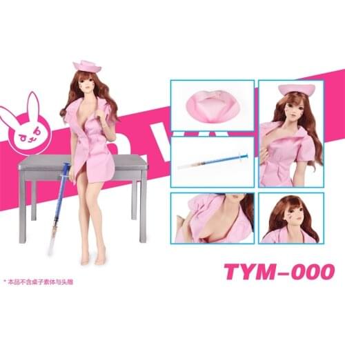 1/6 Pink Nurse Cute Uniform with DVA Head Carving Female Sex Clothes for Collection TYM000