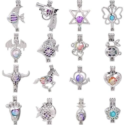 1pc Silver Plated Dragon Butterfly Horse Anchor Pearl Cage Bead Cage Pendant Essential Oil Diffuser Lockets Jewelry Making