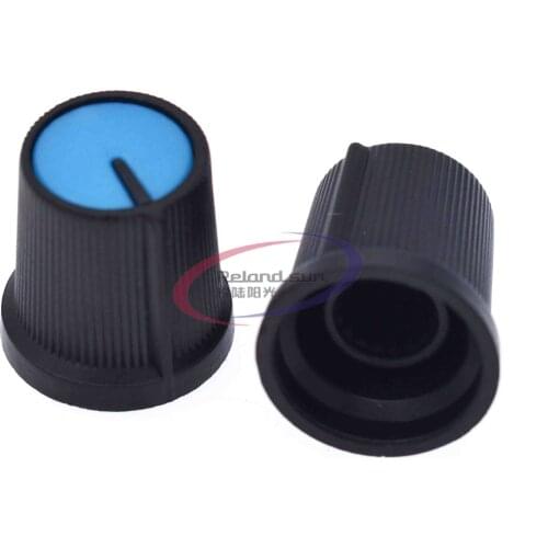 10PCS Black Knob Blue Face Plastic for Rotary Taper Potentiometer Hole 6mm