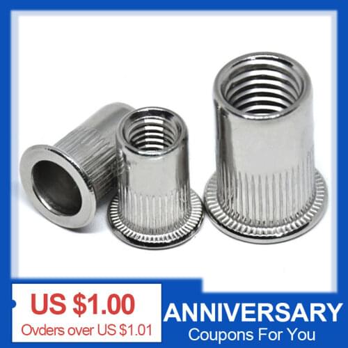 304 Stainless Steel Riveted Nuts Round Head Vertical Stripe Rivet Nut / Flat Head Cylindrical Pull Cap M3 M4 M5 M6 M8 M10 M12