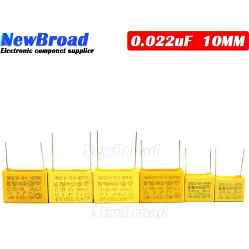 20pcs capacitor X2 capacitor 275VAC X2 Polypropylene film capacitor 0.022uF 22nF Pitch 10mm