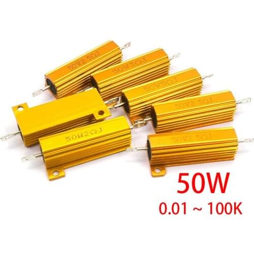 50W Aluminum Power Metal Shell Case Wirewound Resistor 0.01 ~ 100K 0.05 0.1 0.5 1 1.5 2 6 8 10 20 100 150 200 300 500 1K 10K ohm