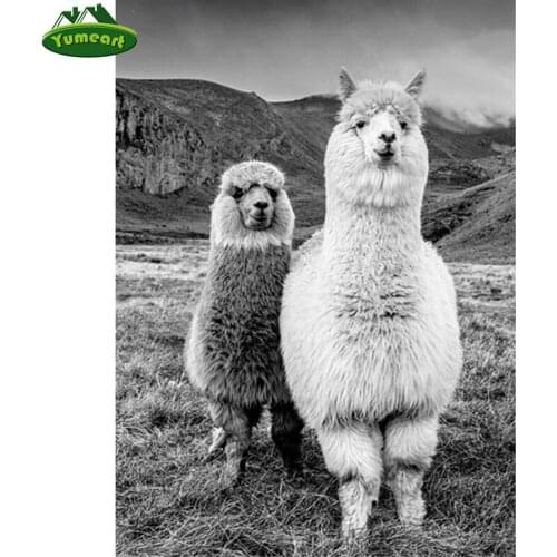 Full Drill Square Diamond Painting Alpacas Mountain Landscape Full Drill Diamond Embroidery Mosaic Black White Art Wall Picture