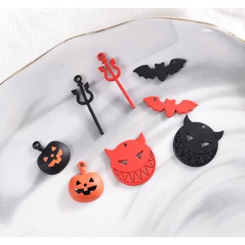 DoreenBeads 2 Colors Zinc Alloy Halloween Charms Pendants Bat Animal Fork Ghost Pumpkin Charms For DIY Earring Making, 10 PCs