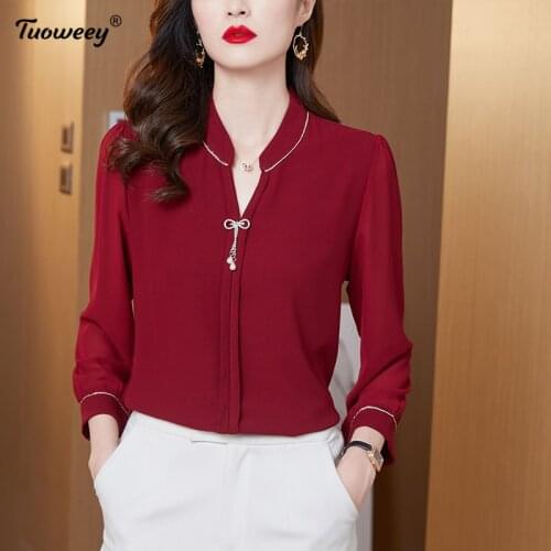 Elegant summer chiffon Shirt Women Office Bottom Vintage solid Print Top O Neck Chiffon Blouse Autumn Spring Korea Shirts Blusas