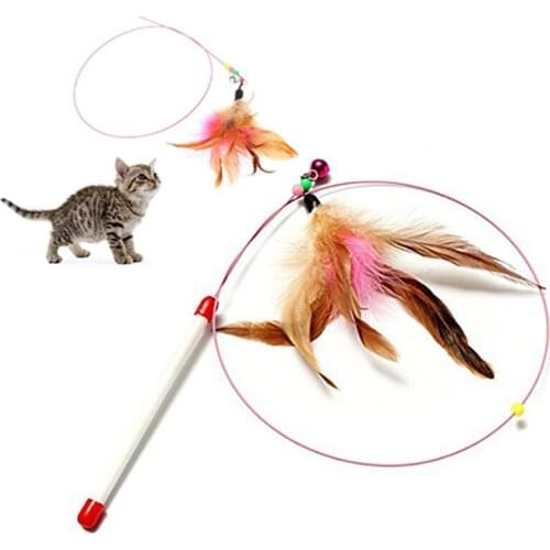 1PC Cat Toys Cute Funny Colorful Feathers Tease Cat Sticks With Bell For Cat Leap Pet Supplies Household Interactive Toys 2021