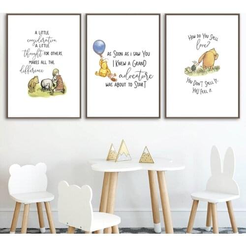 Disney Anime Canvas Painting Classic Winnie The Pooh Quotes Nordic Poster Print Nursery Decoration Cartoon Wall Art Picture