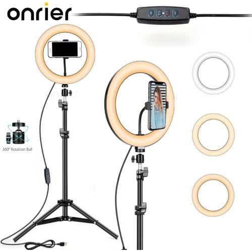 Onrier 10'' inch Camera Ring Light LED Beauty Ring Light Photography Dimmable Ring Lamp+Tripod for Selfie/Live Show OLS06C
