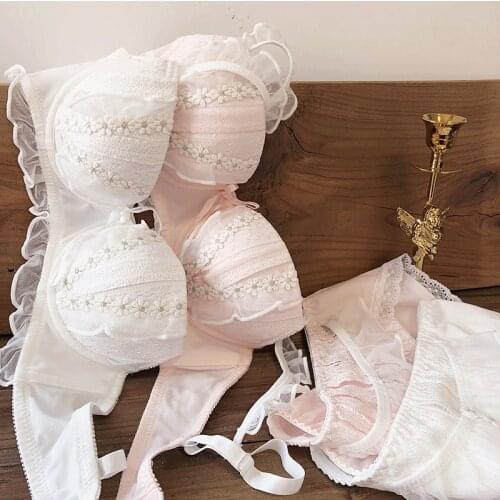 Light luxury lingerie plus size thin bra set sexy lace with steel ring temptation thong underwear womens bralette panty