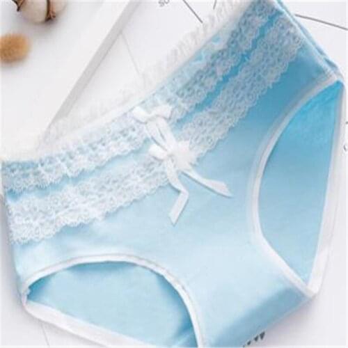Girl lovely two breathable ribbon lace underwear sexy ms pure cotton underwear briefs 310