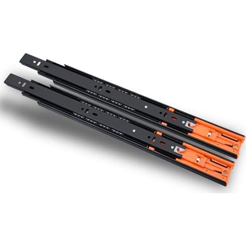 Metal Black Buffer Drawer Slides Rail Cabinet Telescopic Ball Bearing Three Section Rebound Type Drawer Runner