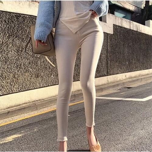 Fashion design slim denim pencil pants 2020 summer womens high waist double button jeans white womens casual cropped jeans