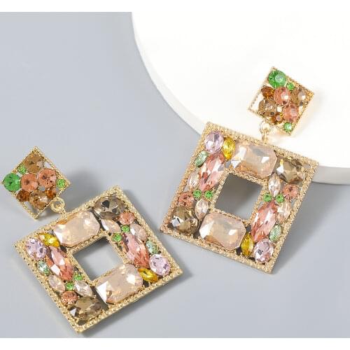 Fashion Exaggerated Multi-layered Square Pendant Geometric Drop Earrings for Women Party Earrings