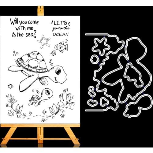 Sea turtle ocean Metal Cutting Dies and Clear Stamp Set for DIY Scrapbooking Photo Album Decoretive Embossing Stencial
