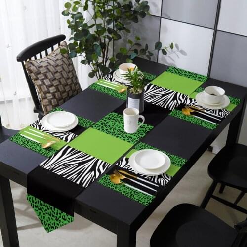 Stripes Green Black Leopard Zebra Print Table Runner Table Mats Cover For Home Wedding Banquet Festival Party Hotel Decoration