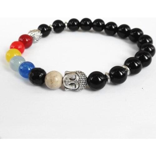 New Products Retail 8mm Black Onyx Beads Lotus 7 Colors Chakra Buddha Men Bracelet Yoga Meditation Energy Woemn Jewelry Gift