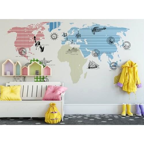 Bacal Original 3d Cartoon World Map Stickers for Kids Room 3d Wallpaper Mural 3d Wall Mural Wall paper papel de pared