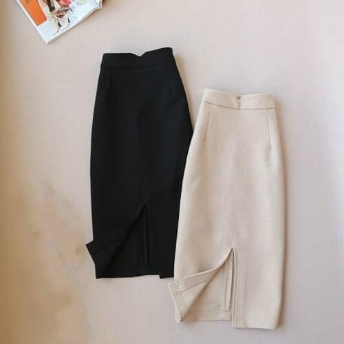 Autumn and Winter Womens Office Skirts Fashion All-match Temperament Mid-length High-waist Woolen Skirts Female Bag Hip Skirts
