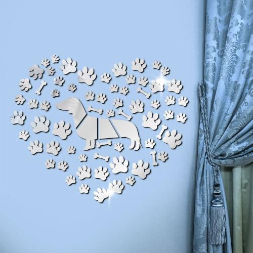 Dachshund Dog Breed Wth Bones Mirror Effect Acrylic Fashion Home Decor Mirror Sticker Deer Pup Wall Art Dog Lover Cool Gift
