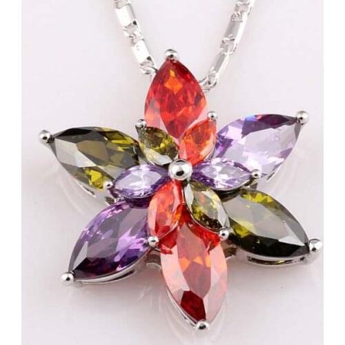 CZ Zircon Flower Crystal Necklace Bijoux Colors Colorful Pendants Statement Necklaces Fine Jewelry For Women Gift