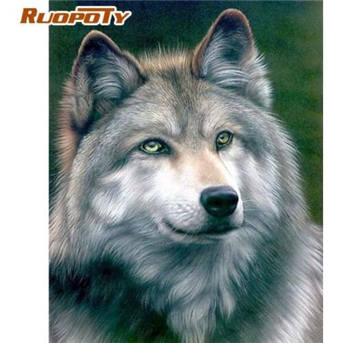 RUOPOTY Wolf Painting By Numbers Kits For Adults 60x75cm Framed Animal Painting Canvas By Number Home Living Room Art Craft