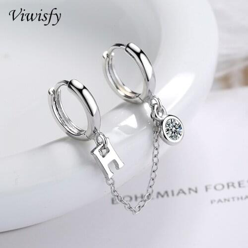 Viwisfy Rock Style Single Piece Two Buckles Letter H Crystal Real 925 Sterling Silver Hoop Earrings For Women VW21164