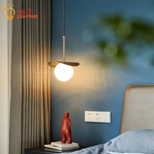 Nordic Simple Bedroom Bedside Copper Glass Ball Pendant Lights Single Head Long Line Hanging Lamp Restaurant Bar Cafe Corridor