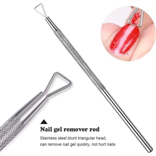 UV Gel Polish Remover Culticle Pusher Stainless Steel Manicure Nail Art Tool Stick Rod Pusher Cleaner for Removing Gel Varnish