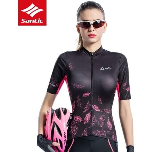 Santic Pro Women MTB Bike Jersey Short Sleeve Breathabke Cycling Jersey Quick Dry Full Zipper Ladies Bicycle Tops Sport Clothing