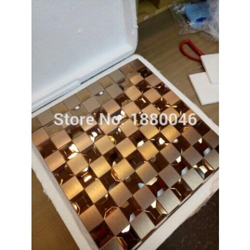 High quality Mirror Tea color Square Shape Gray Mosaic With Painting Glass Mosaic Tile And Aluminium Mosaic Tile