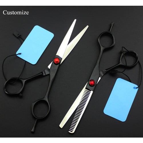 Customize logo japan 440c 6 '' black hair salon scissors hair cutting barber makas haircut Thinning shears hairdressing scissors