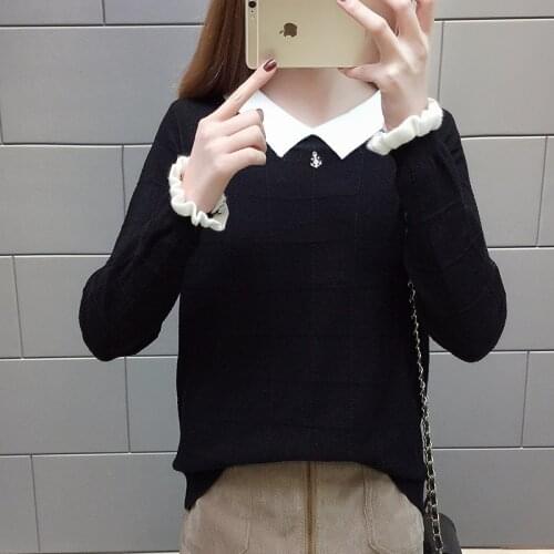 ZG1396 New 2020 spring autumn womens fashion casual slim doll collar knit pullover sweater cheap wholesale