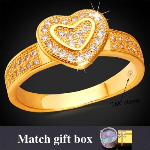 Yellow Gold Color Heart Ring Romantic Gift Fashion Wedding Jewelry AAA+ Cubic Zirconia Engagement Ring For Women R1167