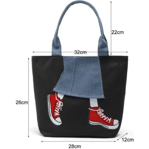 1 piece Women Canvas Handbag cartoon Shoulder bag Female Large Capacity Ladies Beach Bag Zipper Pachwork Cowboy Tote Handbags