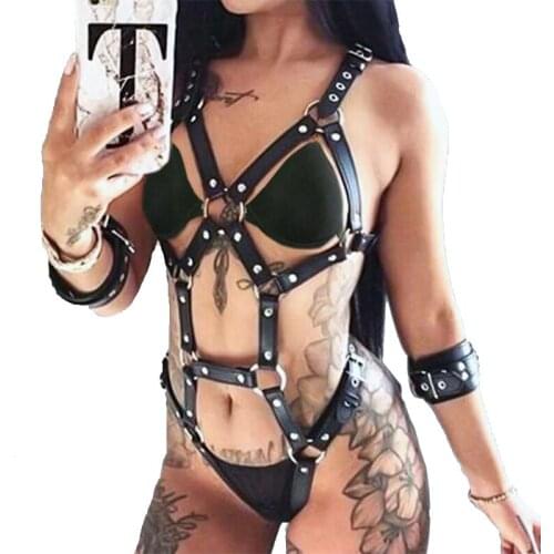 Women Leather Chest Harness BDSM Lingerie belts Body Bondage Erotic Sexy Suspender Bra Cage Waist Wide Strap Fetish