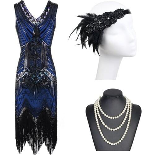 Pluse Size 1920s Flapper Dress Great Gatsby Party Evening Sequins Beaded Fringed Vintage V Neck Womens Dresses Gown