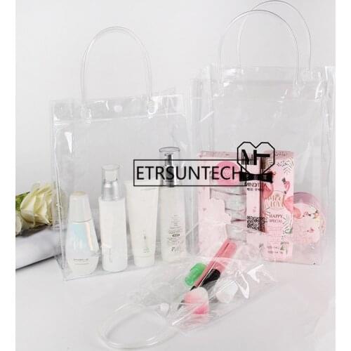 100pcs PVC Waterproof Storage Holder Bag Women Transparent Cosmetic Bags Travel Shopping Bag With Hand Organizer